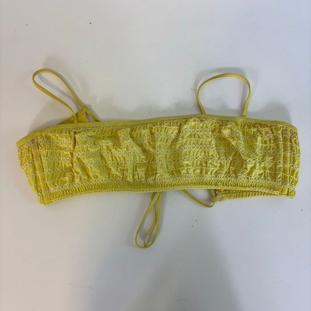 Kisuii Yellow‎ Textured Bandeau Swimsuit Top Size Small